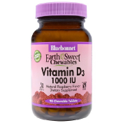 Bluebonnet Nutrition Earth Sweet Chewable Vitamin D3 1000 IU Natural Raspberry Flavor 90 Chewable Tablets