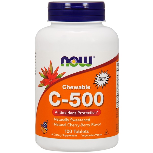 Now Foods Жевательный витамин C-500 вкус черешни 100 таблеток. Цена .