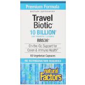 Natural Factors "TravelBiotic" пробиотик с BB536 10 миллиардов активных бактерий 60 капсул в растительной оболочке