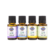 Garden of Life Organic Essential Oil Starter Pack Lavender Peppermint Lemon Tea Tree 4 Bottles 0.5 fl oz (15 ml) Each