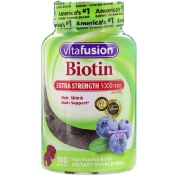 VitaFusion Биотин повышенной силы действия натуральный вкус голубики 5000 мкг 100 жевательных таблеток