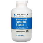 Lake Avenue Nutrition Органическое льняное масло холодного отжима с лигнанами без гексана 360 растительных мягких таблеток