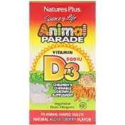 Nature&#x27;s Plus Source of Life Animal Parade витамин D3 вкус натуральной черемухи 500 МЕ 90 животных