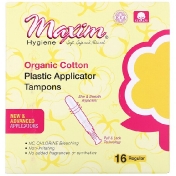 Maxim Hygiene Products Organic Cotton Plastic Applicator Tampons Regular 16 Count