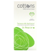 Cottons 100% Natural Cotton Tampons with Applicator Regular 16 Tampons