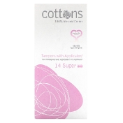 Cottons 100% Natural Cotton Tampons with Applicator Super 14 Tampons