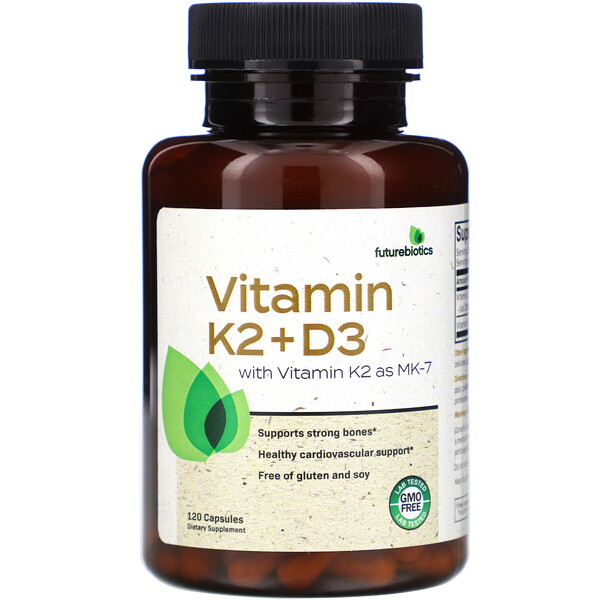 FutureBiotics Vitamin K2 + D3 with Vitamin K2 as MK-7 120 Capsules