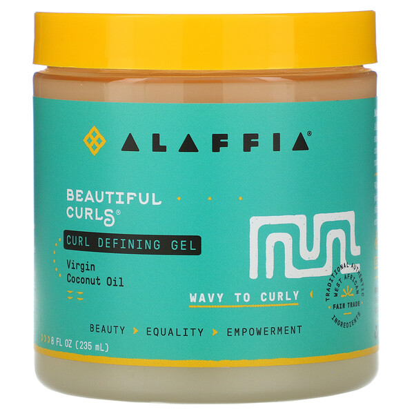 Alaffia Beautiful Curls Curl Defining Gel Wavy to Curly Virgin Coconut Oil 8 fl oz (235 ml)