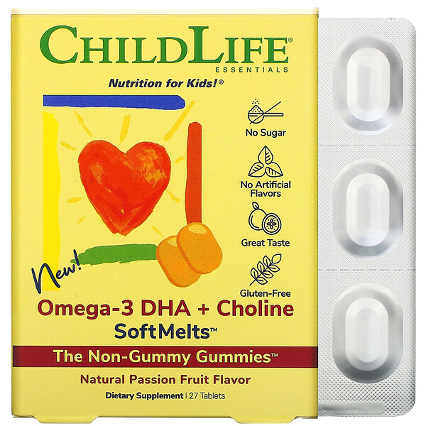 ChildLife Omega-3 DHA + Choline SoftMelts Natural Passion Fruit Flavor 27 Tablets