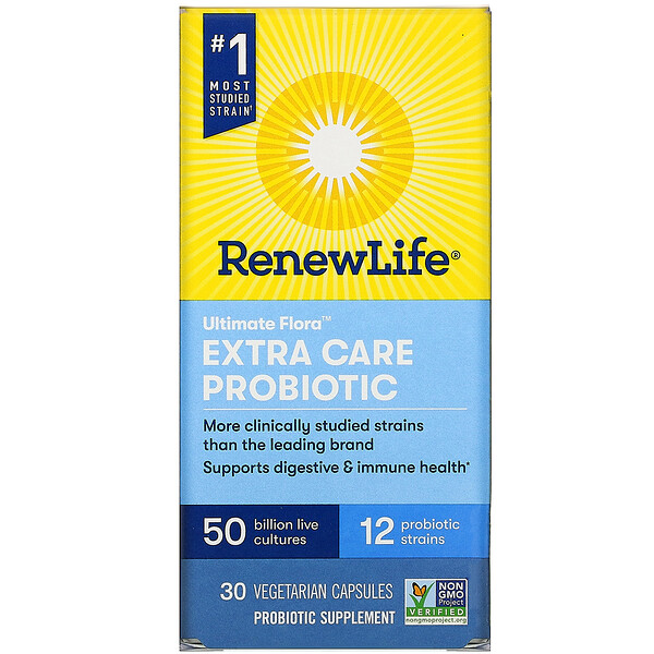 Renew Life Extra Care Ultimate Flora Probiotic 50 Billion Live Cultures 30 Vegetarian Capsules