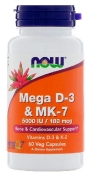 Now Mega D-3 & Mk-7 5000 Me 180 мкг витамины D-3 и K-2, 60 капсул