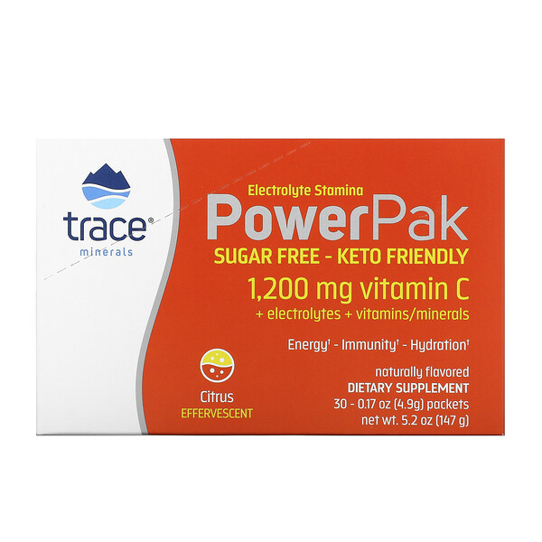 Trace Minerals Research Electrolyte Stamina PowerPak Sugar Free Citrus 30 Packets 0.17 oz (4.9 g) Each