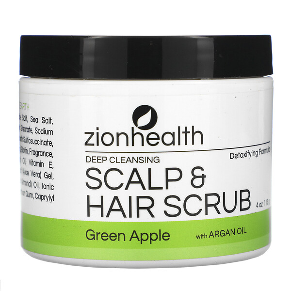 Zion Health Deep Cleansing Scalp & Hair Scrub with Argan Oil Green Apple 4 oz (113 g)