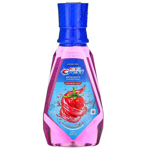 Crest Kids Anticavity Fluoride Rinse Alcohol Free For Kids 6 & Up Strawberry Rush 16.9 fl oz (500 ml)