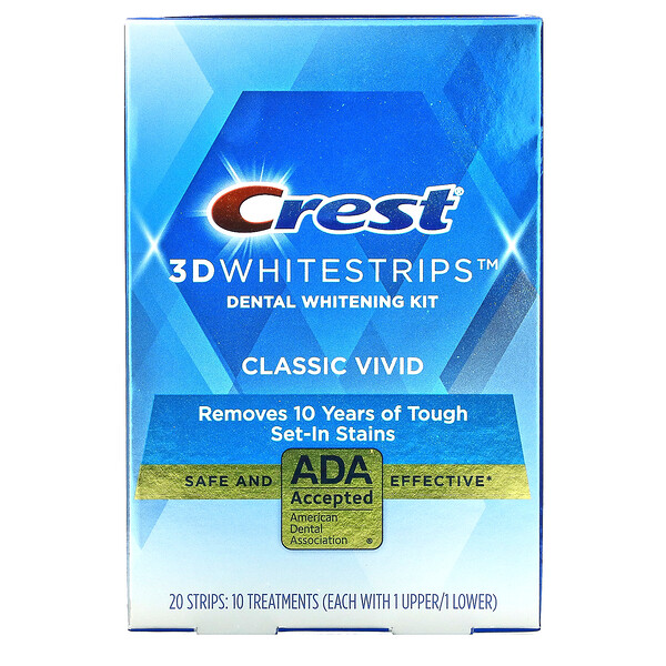 Crest 3D Whitestrips Dental Whitening Kit Classic Vivid 20 Strips