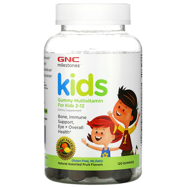 GNC Milestones Gummy Multivitamin for Kids 2-12 Natural Assorted Fruit Flavors 120 Gummies