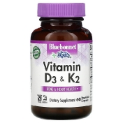 Bluebonnet Nutrition Vitamin D3 & K2 60 Vegetable Capsules