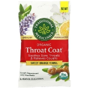 Traditional Medicinals Organic Throat Coat Drops Sweet Orange Fennel 16 Menthol Cough Drops