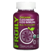 Fruily Organic Elderberry Kids Immune With Vitamins C & D Zinc Mixed Fruit 50 Gummies