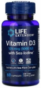 LifeExtension Vit D3 with Sea-Iodine™, 125 мкг (5000 Iu), 60 капсул