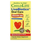ChildLife LiveBiotics Oral Care Natural Strawberry 2 Billion CFU 30 Chewable Tablets