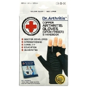Doctor Arthritis Copper Open-Finger Arthritis Gloves & Handbook Large Black 1 Pair