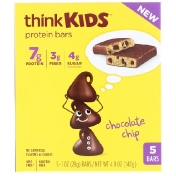 Think ! протеиновые батончики thinkKIDS шоколадная крошка 5 батончиков по 28 г (1 унции)