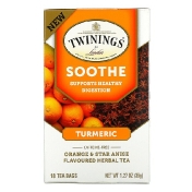 Twinings Успокаивающий травяной чай куркума апельсин и анис звездчатый без кофеина 18 пакетиков по 1 27 унц. (36 г)