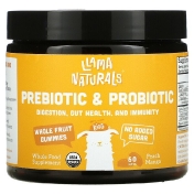 Llama Naturals Жевательные мармеладки из цельных фруктов с пребиотиками и пробиотиками персик и манго 60 укусов